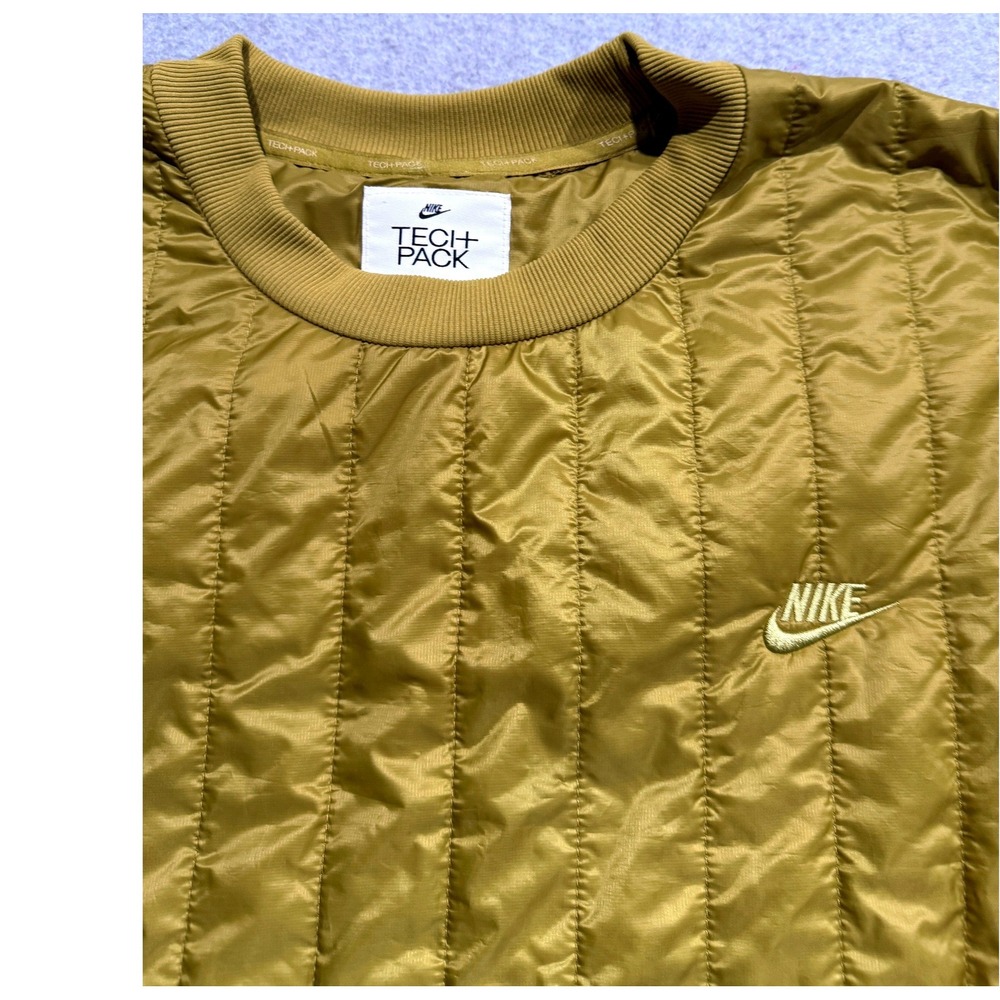 Nike Tech Pack Therma-FIT Quilted Sweatshirt Mens XL Gold Olive DD6630-326 - Picture 3 of 10
